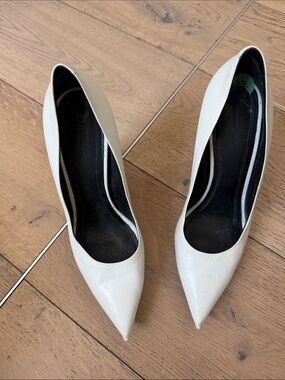 Celine Pointed-Toe White Leather Pumps